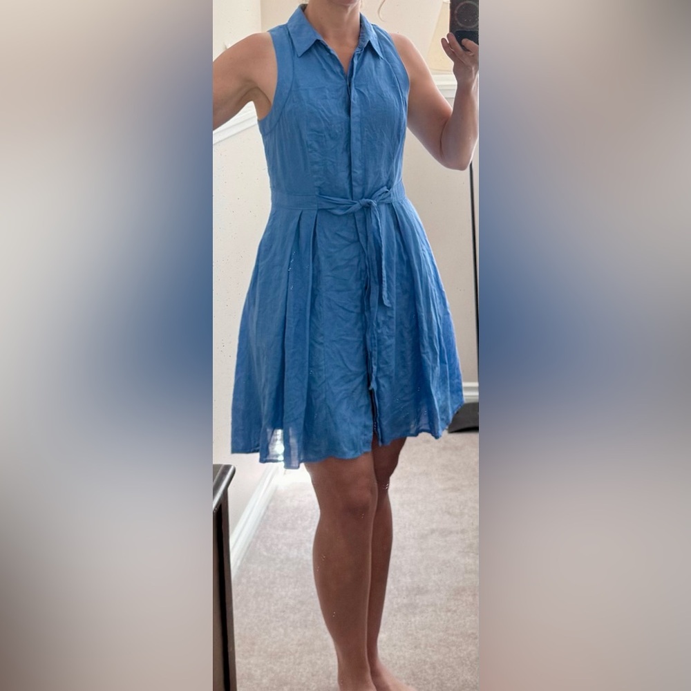 HD in Paris by Anthropologie Blue A-Line Linen Dress